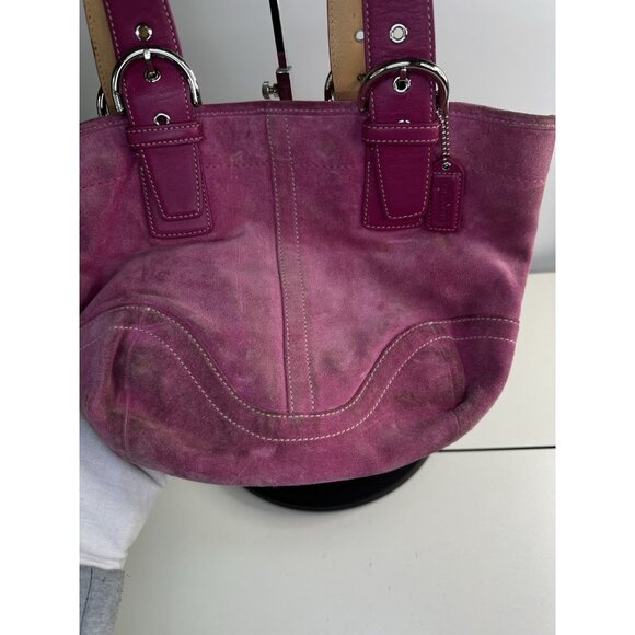 WORN / CLEANING Vintage Y2K Coach 9522 Soho Pink Suede Shoulder Bag Purse - Picture 3 of 12